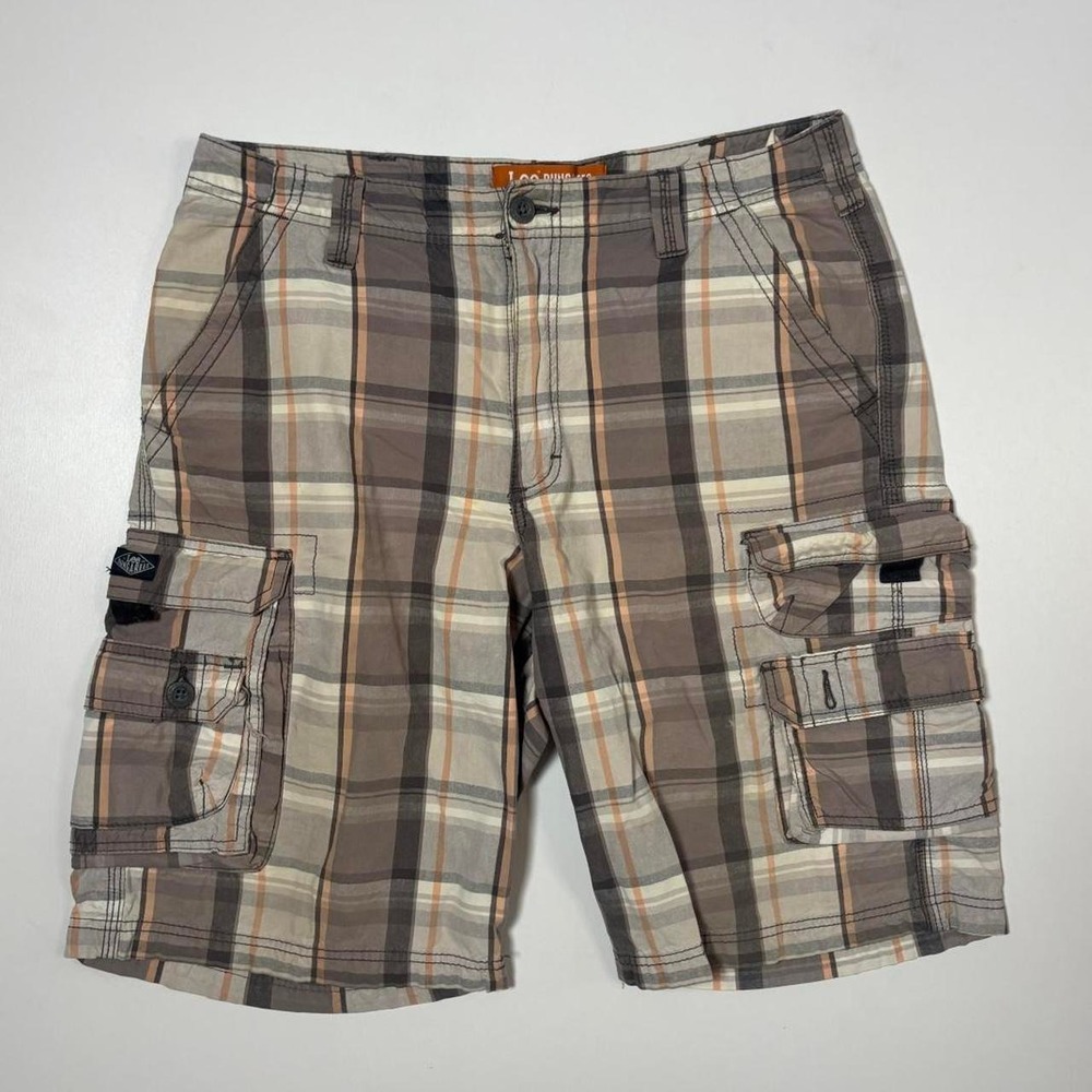 Lee Dungarees Plaid Cargo Shorts Beige Brown Orange - 33